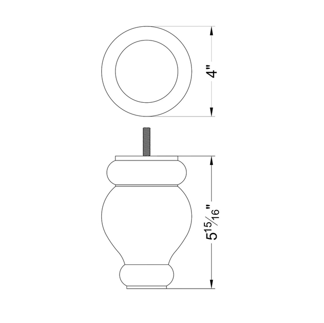 5 15/16'' Unfinished Wood Turned Bun Feet