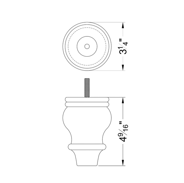4 9/16'' Unfinished Wood Turned Bun Feet