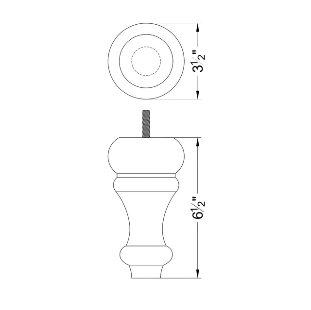 6 13/16'' Black Turned Bun Feet