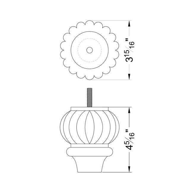 4 5/16'' Wooden Walnut Finish Carved Bun Feet