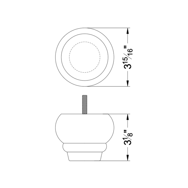 3 1/8'' Wood Black Bun Feet