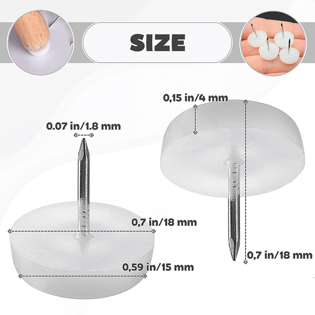 18mm X 18mm White Plastic Glides of Furniture Legs