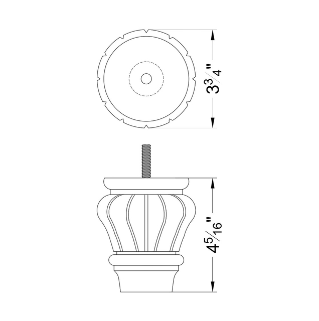 4 5/16''Carved Antique Wooden Leg