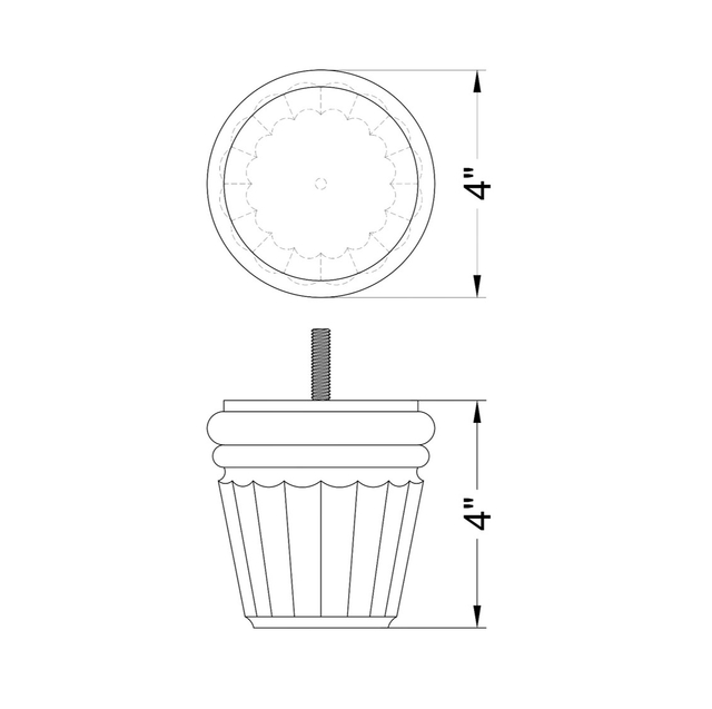 4'' Wooden Espresso Brown Finished Tapered Carved Bun Feet