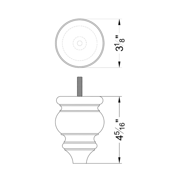 4 5/16'' Wooden Natural Finish Turned Round Bun Feet